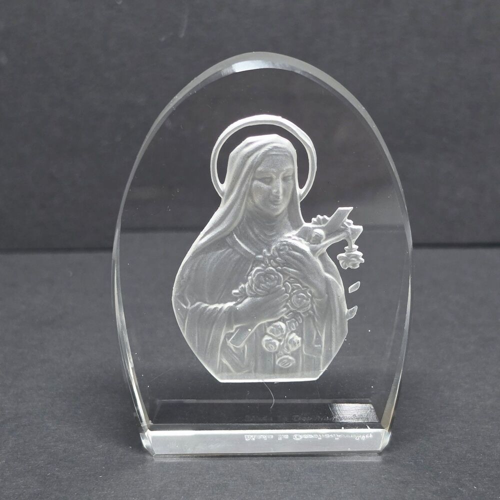St. Therese of Lisieux Art Nouveau Crystal Etched Religious Icon Czechoslovakia
